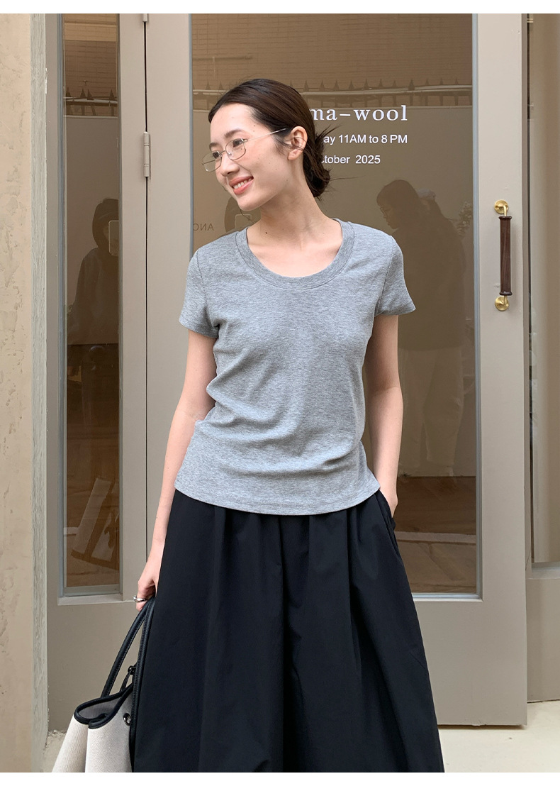 【11 Colors 】 Basic round-neck short-sleeved T-shirt for women 2025 Spring/Summer New simple and versatile solid color top T003 pic 49