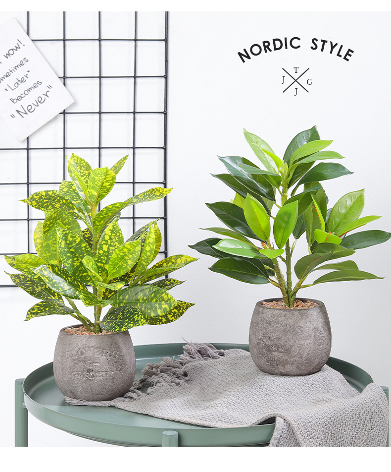 Nordic ins artificial green plant potted cement pot ornaments, living room and office desktop decoration artificial plant bonsai pic 9