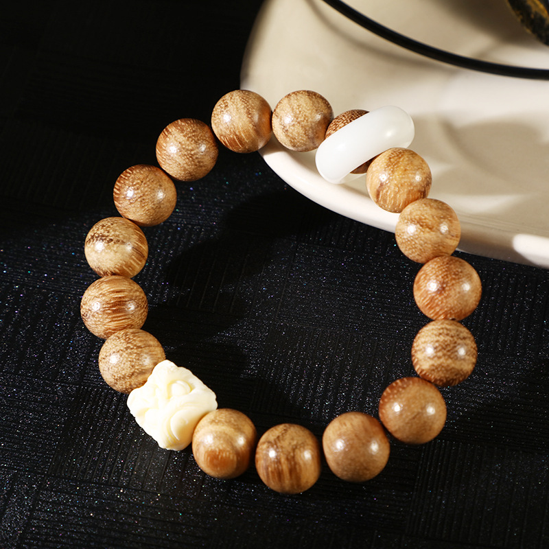 National trend milk-scented wood Buddhist prayer beads bead bead bracelet, artistic and retro burnt cat paw bracelet, prayer beads, cultural play round beads single and double circle jewelry pic 6