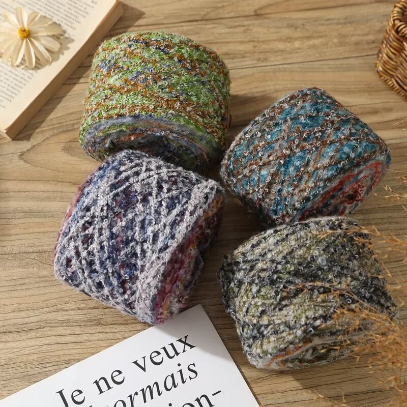 Oil painting terraced gradient mohair segments dyed wool, hand-knitted diy crochet scarf, irregular thick wool balls pic 3