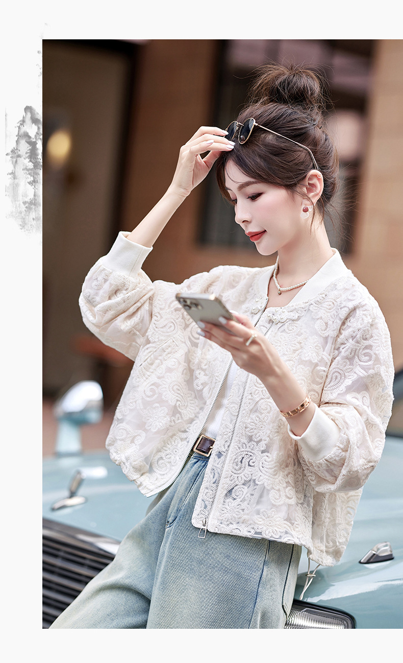 新中式国风蕾丝刺绣外套女2024新款春夏小个子短款防晒衣薄款上衣详情19