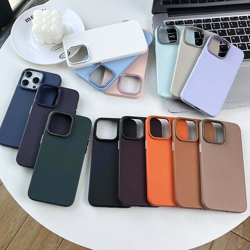 Crystal lens protection is suitable for Apple 15Promax phone case with lychee pattern, PC hard case, iPhone14 lens film scratch-resistant pic 7