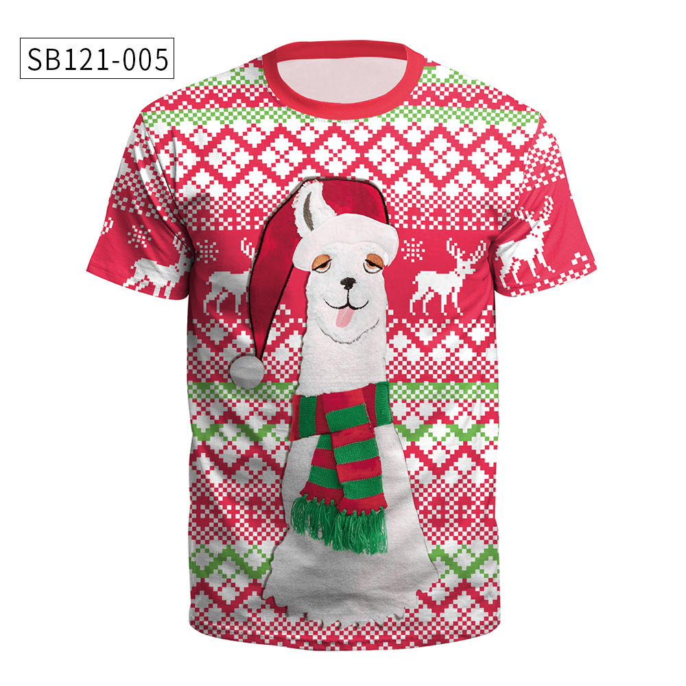圣诞节Christmas新款 欧美青年短袖男女情侣装款式圆领T恤详情7