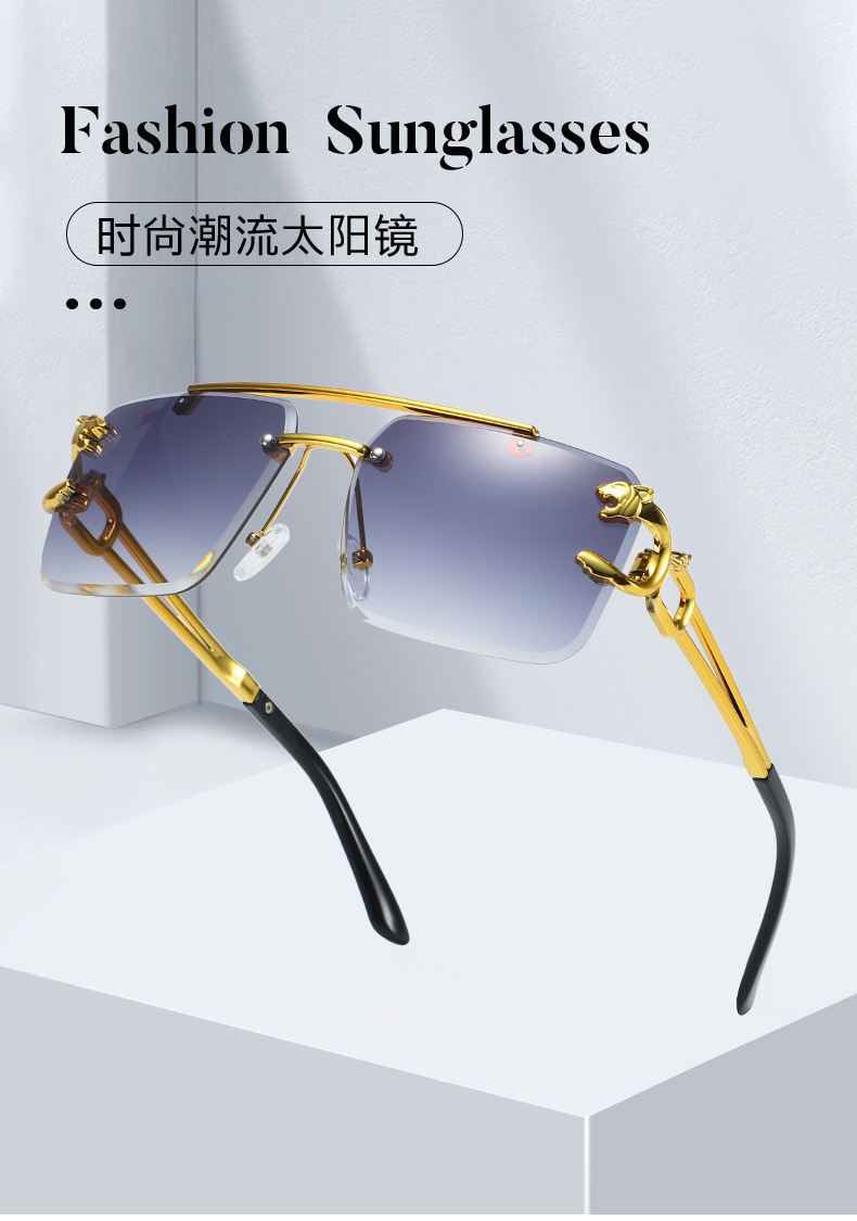 新款时尚个性无框豹子头双梁太阳镜潮流户外驾驶个性潮流墨镜详情1