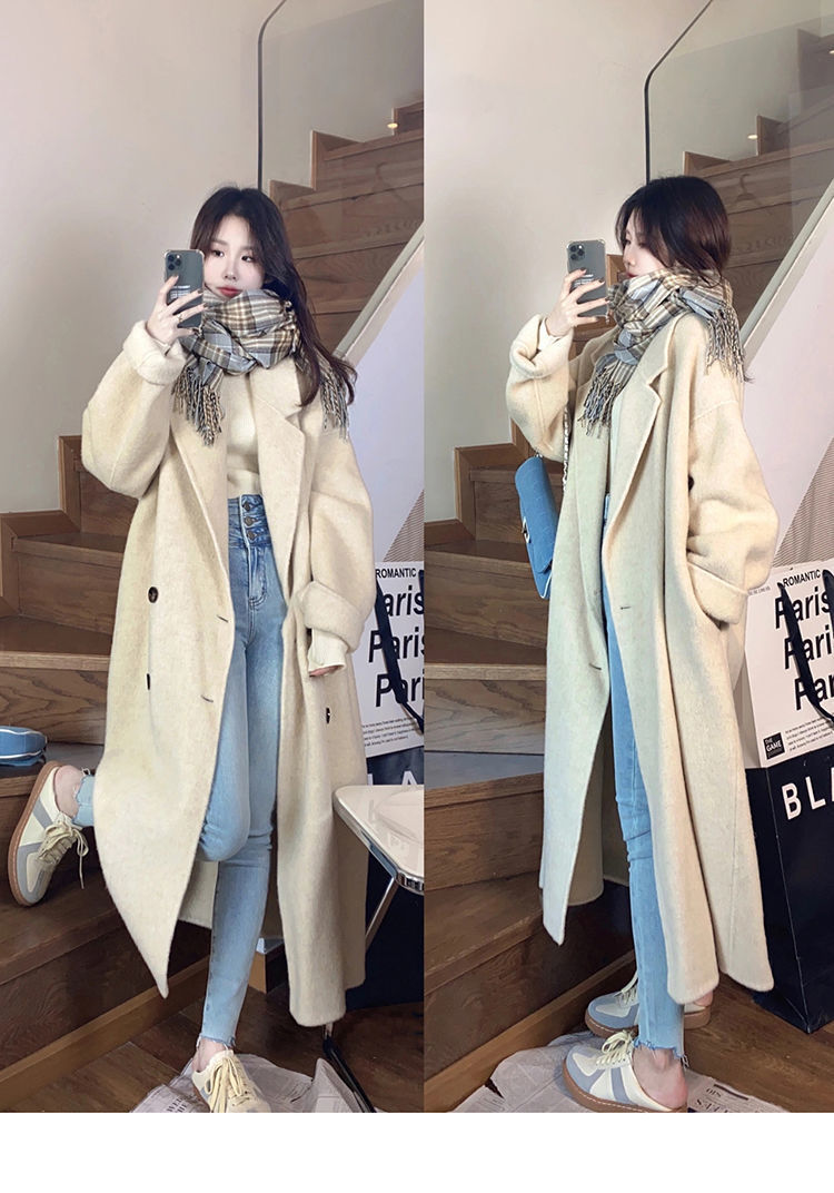 米白色双面羊绒呢子大衣女中长款2022年新款秋冬双排扣毛呢外套潮详情27