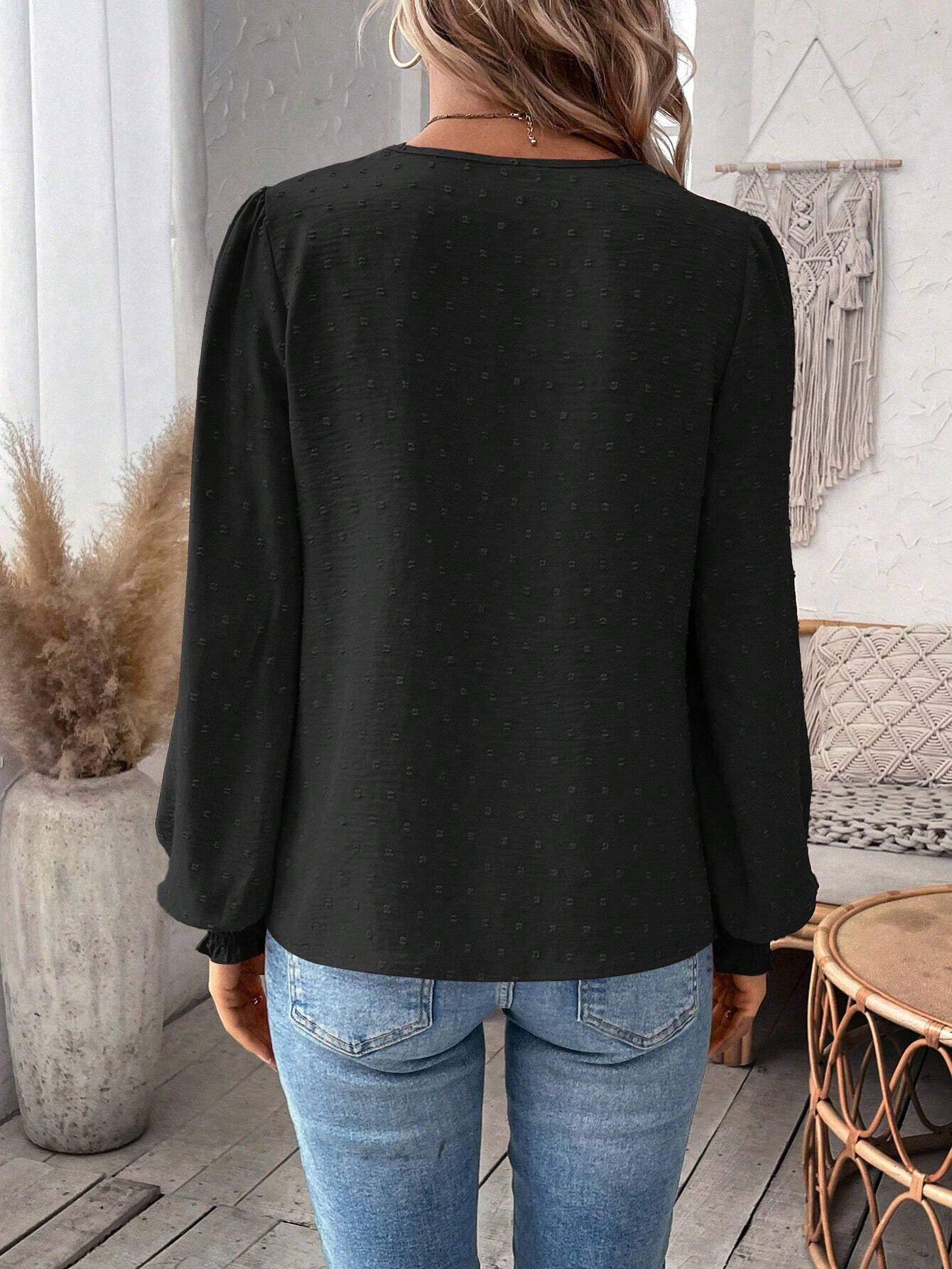The new autumn and winter fashion V-neck lace solid color long-sleeved casual T-shirt for women on Amazon Cross-border in Europe and America in 2024 pic 36