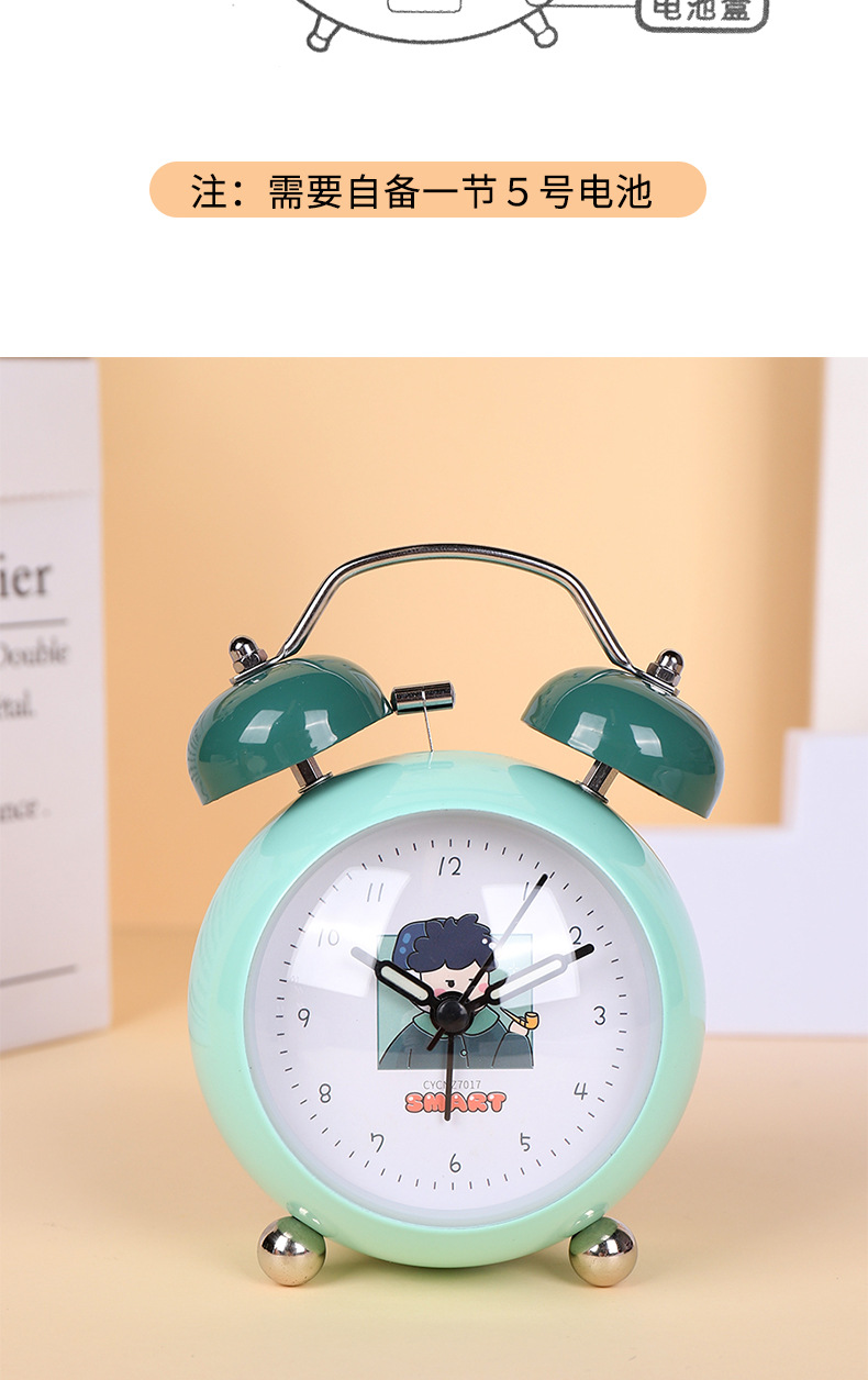 Cartoon convex 3-inch alarm clock, student multi-functional bedside clock, creative clock, bell clock with night light, small alarm clock pic 7