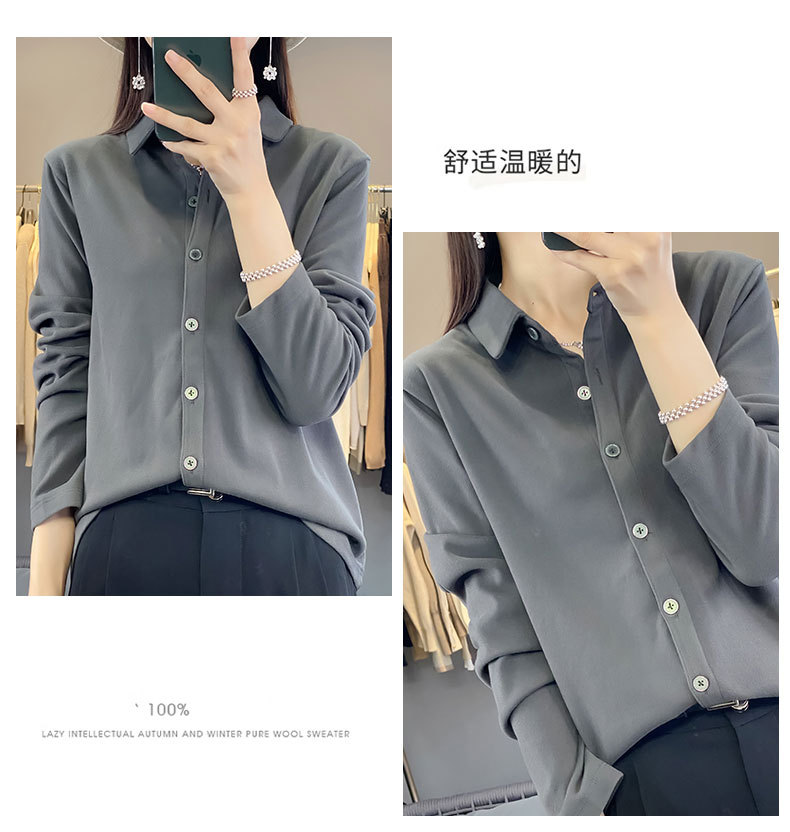 24春秋双面德绒衬衫女POLO领磨毛保暖内搭开衫衬衣长袖上衣新款详情24
