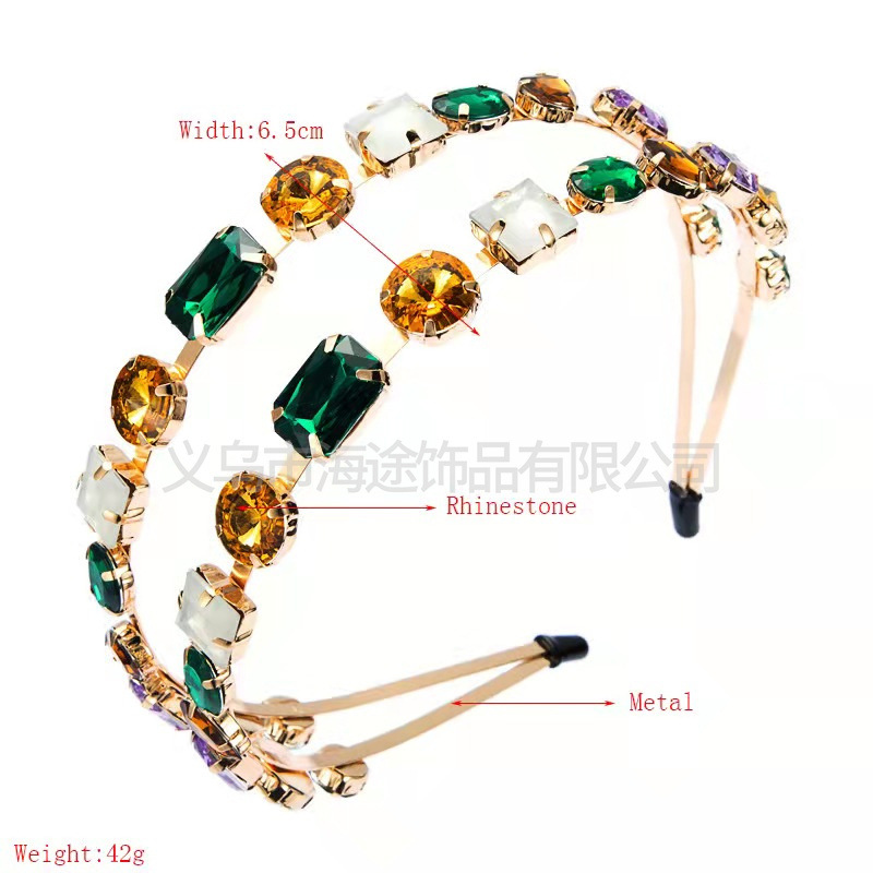 European and American style fashionable and trendy alloy diamond-encrusted super sparkling hair band, Baroque color full drill bit band manufacturer wholesale pic 2