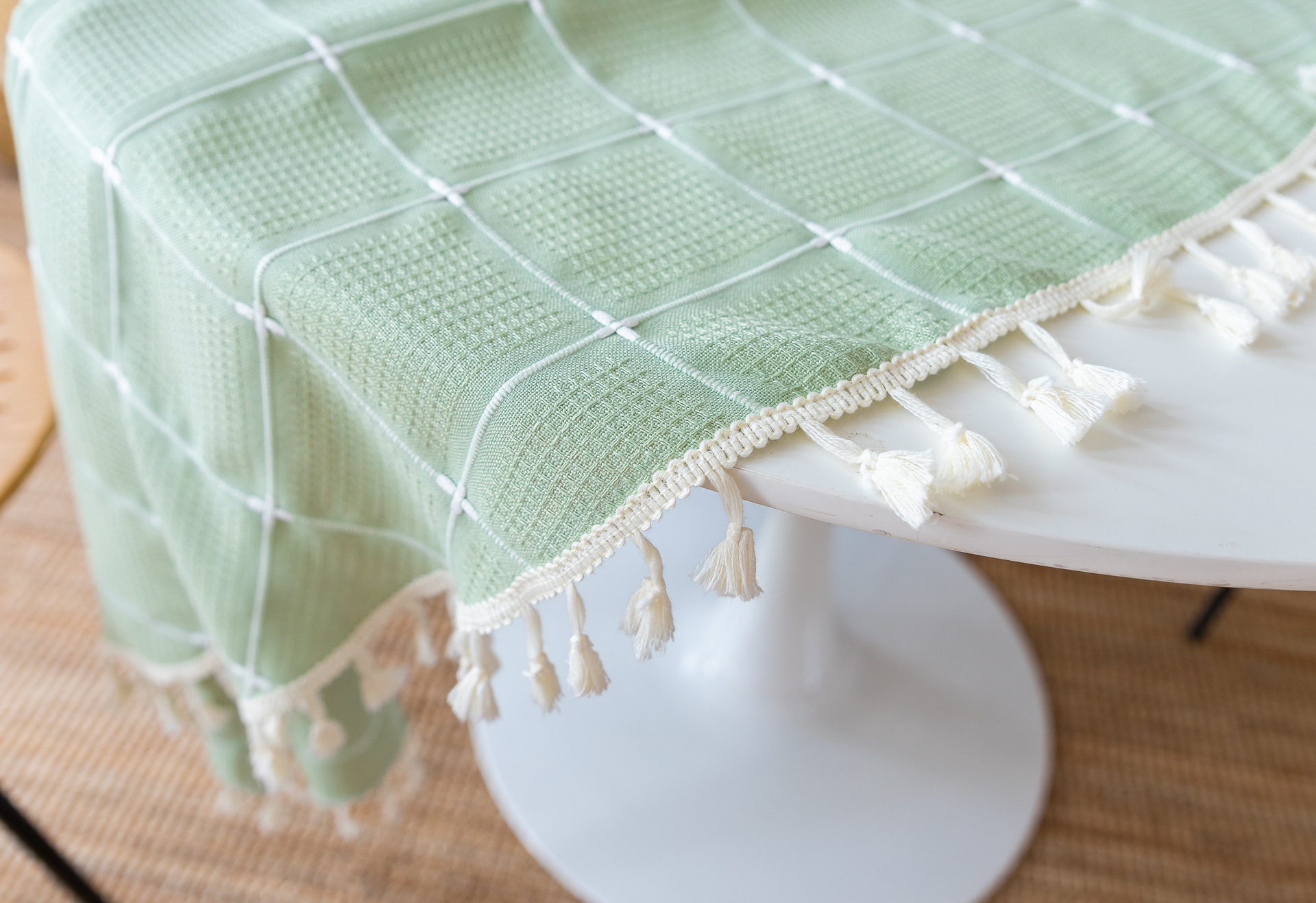 Cross-border new embroidered checkered decorative items, home tablecloths, Japanese solid color, American thickened table cushions pic 29