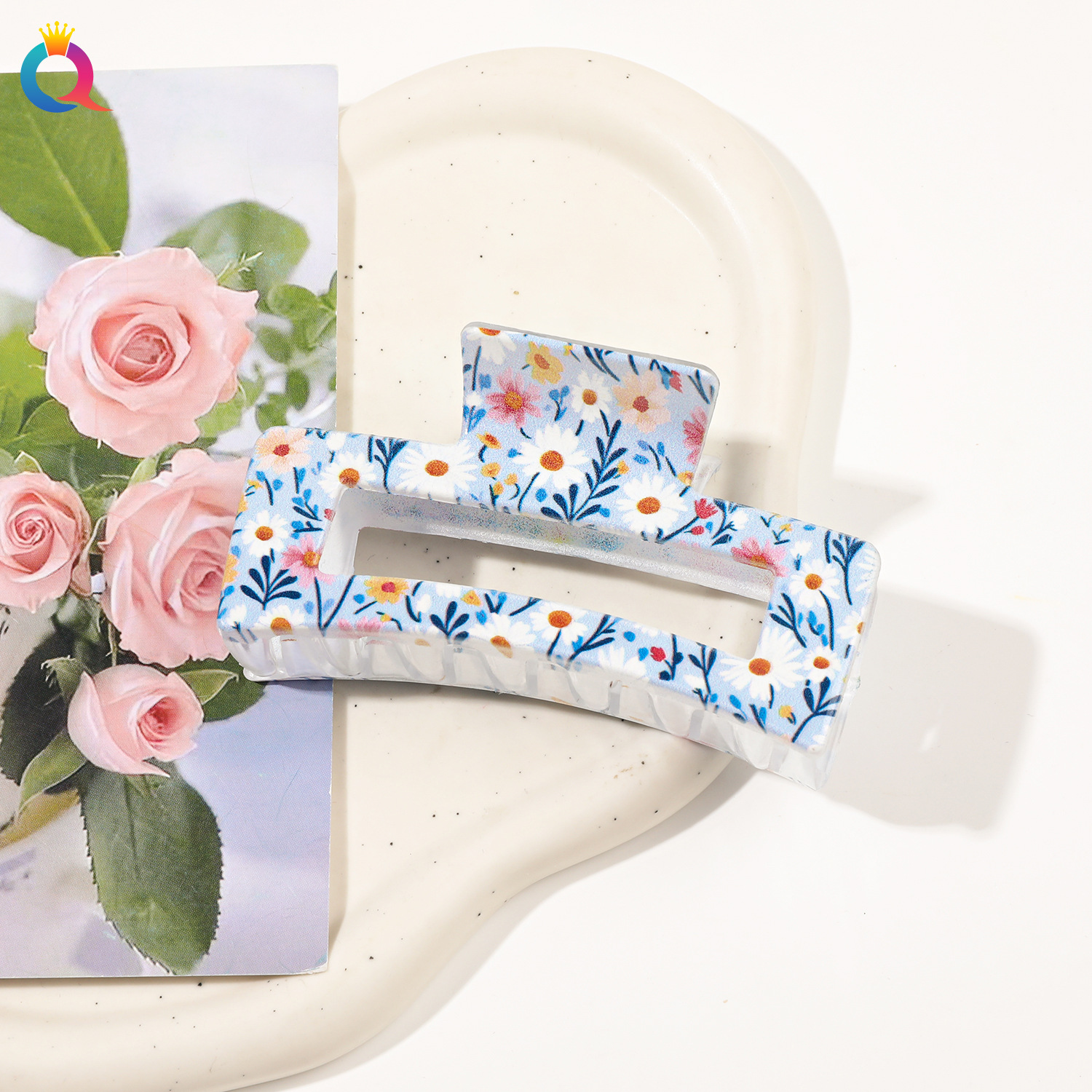 奇阅新款时尚UV印花方形抓夹女欧美创意盘发发夹小清新鲨鱼夹批发详情17