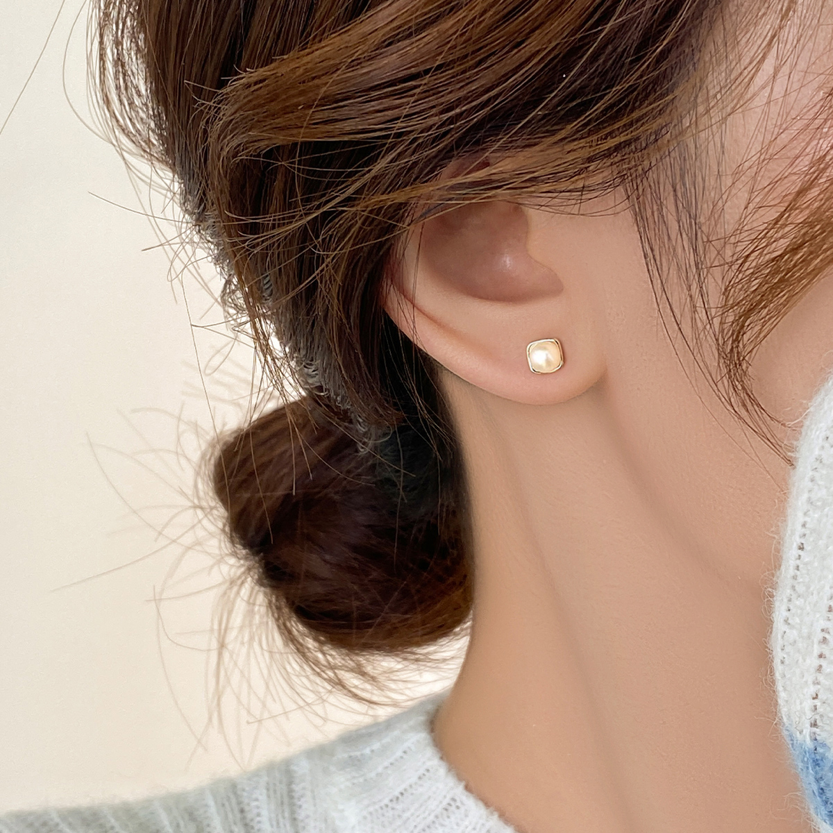 S999纯银足银方形淡水珍珠耳钉女韩国气质简约小众设计感小巧耳饰详情23