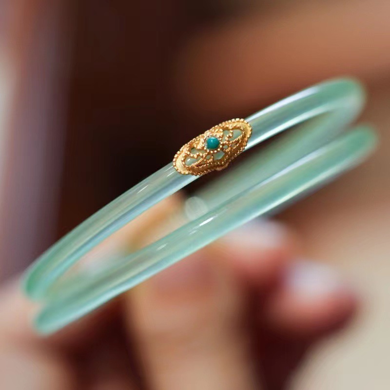 Apple Green Jingle Bracelet - Turquoise Ruyi Style, a pair of Sky Blue one-step one-sound bracelets for girls, distribution and consignment pic 4