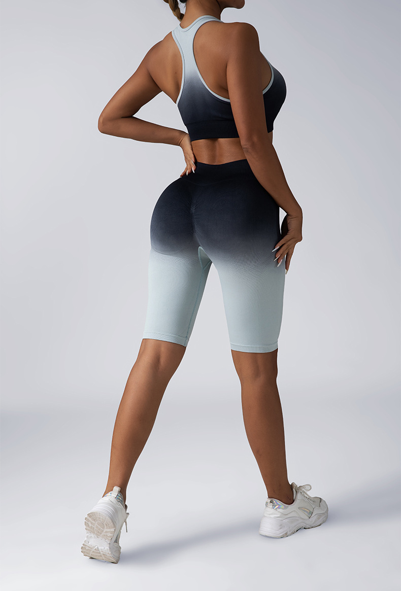 瑜伽服套装短裤背心女两件套夏季新款渐变色健身五分裤运动文胸女详情15