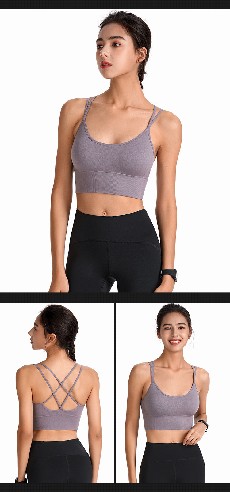 Thin-band cross-shaped yoga sports bra, quick-drying shock-absorbing running fitness sports underwear, European and American large-sized bra pic 12