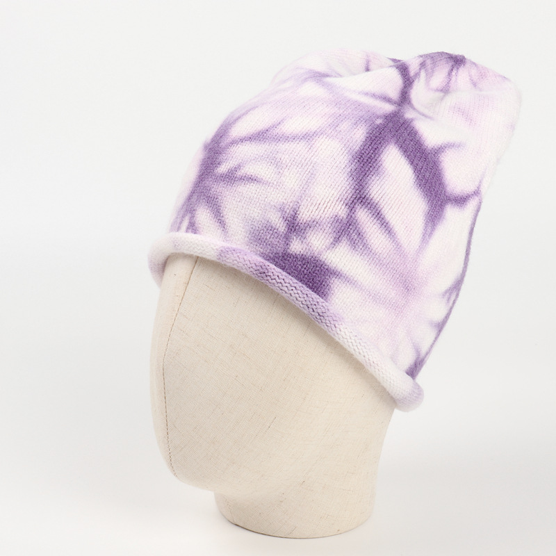 The popular tie-dyed woolen hats for men and women in foreign trade, the warm outdoor rolled-up pile hat, and the hip-hop knitted pullover cold hat for autumn and winter pic 9
