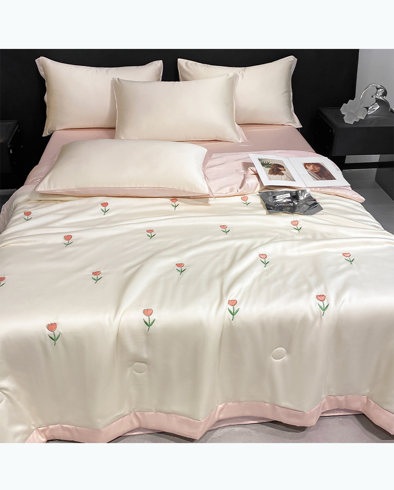 夏季冰丝四件套水洗真丝夏凉被丝滑裸睡刺绣单双人夏被床单三件套详情15