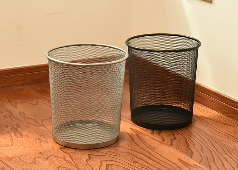 Factory direct sales of iron mesh trash cans, metal uncovered garbage baskets, simple trash cans, household and office waste paper cans in stock pic 13