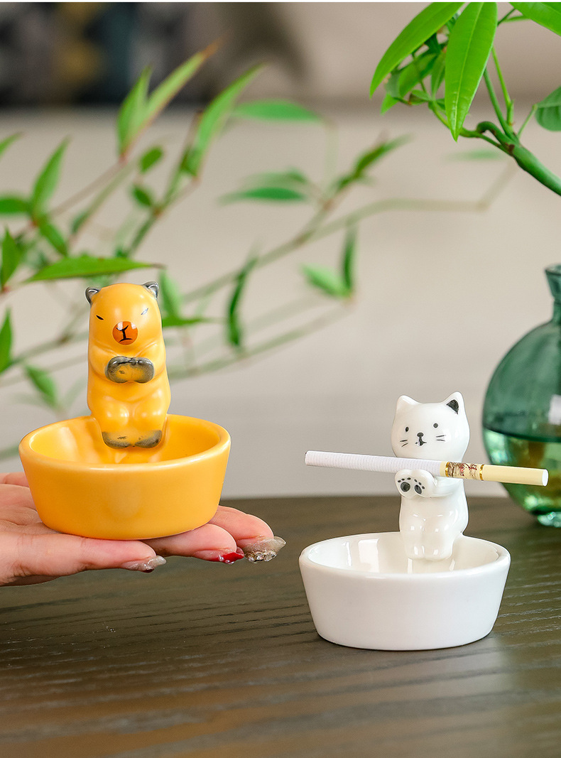 亚马逊爆款烟灰缸陶瓷家用客厅北欧风办公室茶几猫咪烟灰缸装饰品详情6