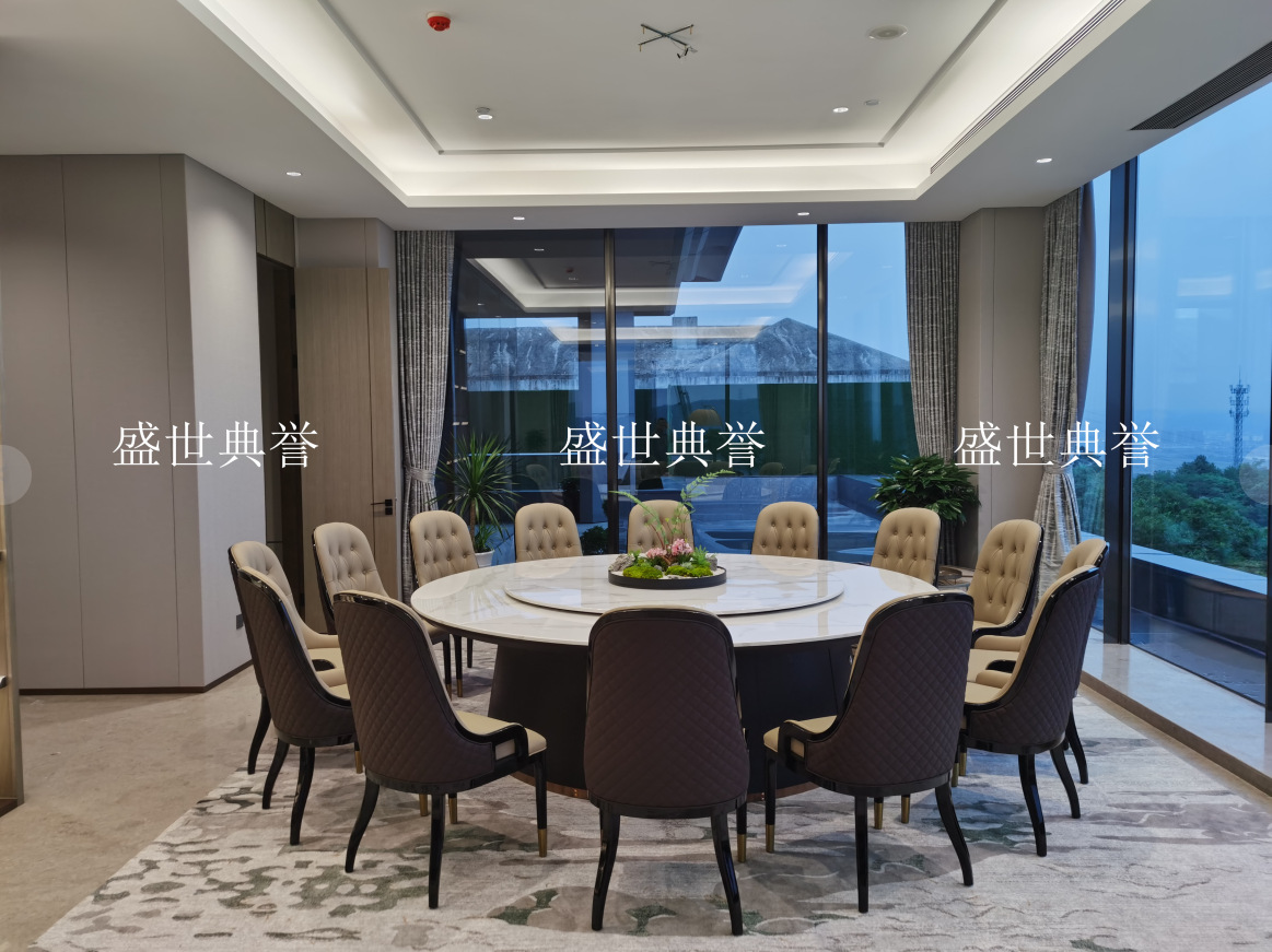 Solid wood furniture for five-star hotels in Hangzhou, seafood style, marble electric dining table, high-end club, light luxury large round table pic 17