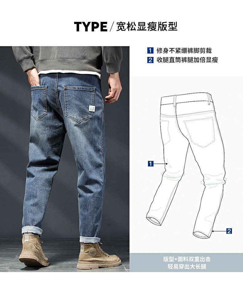 春秋季潮牌牛仔裤男士黑灰色直筒小脚经典耐磨显瘦百搭休闲长裤子详情2