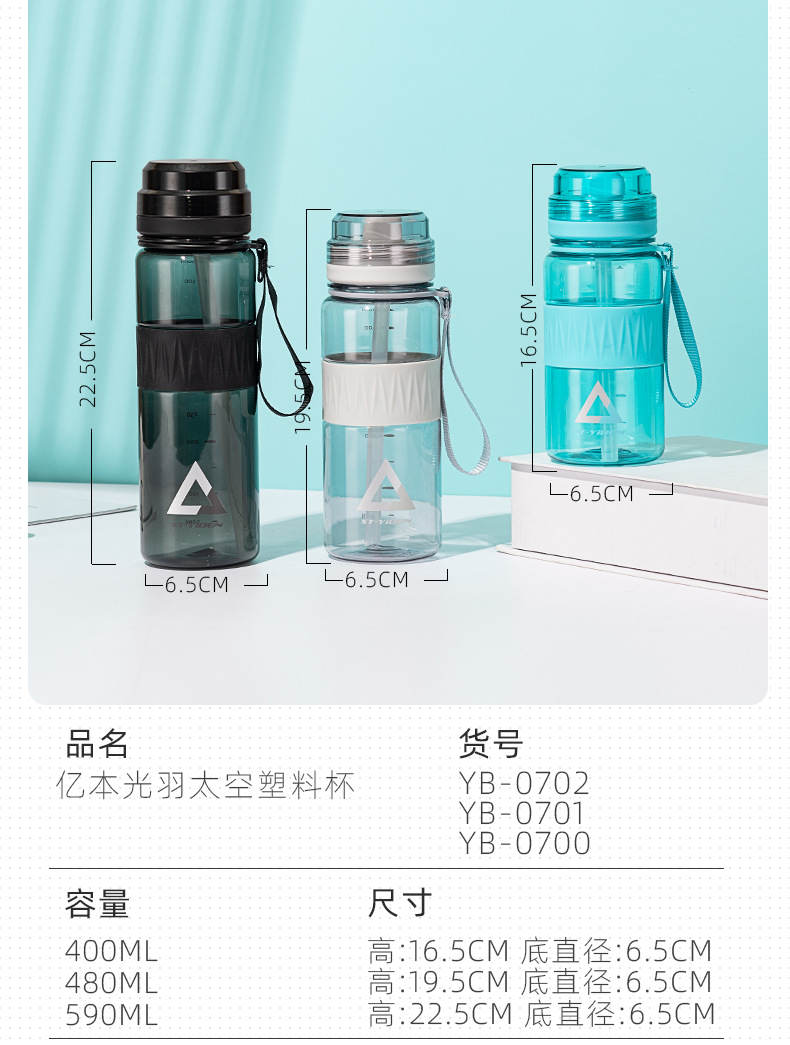 Yiben Guangyu Space Cup, transparent straw, plastic cup, outdoor sports water cup with scale, portable travel cup pic 5