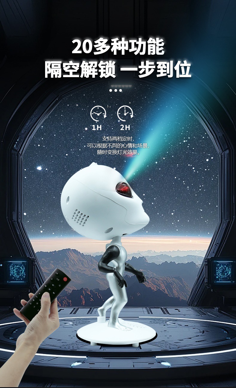 亚马逊创意宇航员星空投影外星人旋转蓝牙音响浪漫氛围卧室投影仪详情5