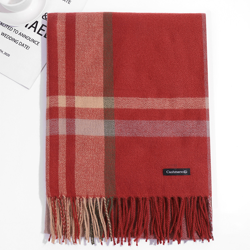 2023韩版长款格子围巾女冬季新款时尚保暖加厚仿羊绒流苏披肩外贸详情19