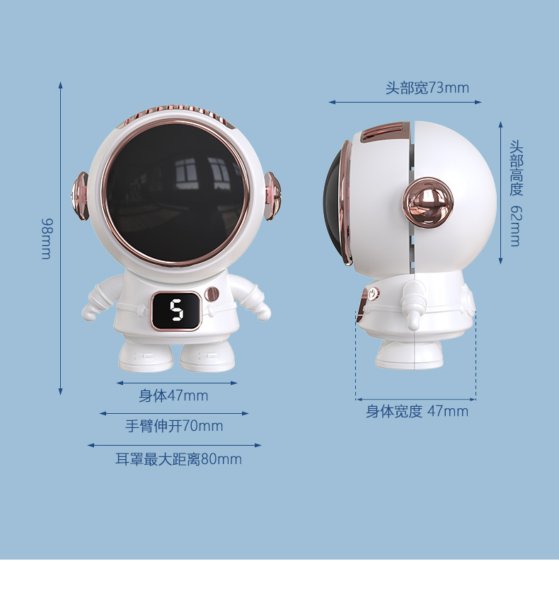 跨境新款迷你USB充电挂脖手持太空人小电风扇无叶便携卡通宇航员详情21