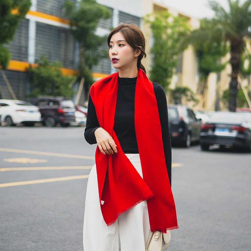 Autumn and winter silk velvet long scarf, Chinese red tassel warm scarf, company annual meeting souvenir shawl for women pic 23