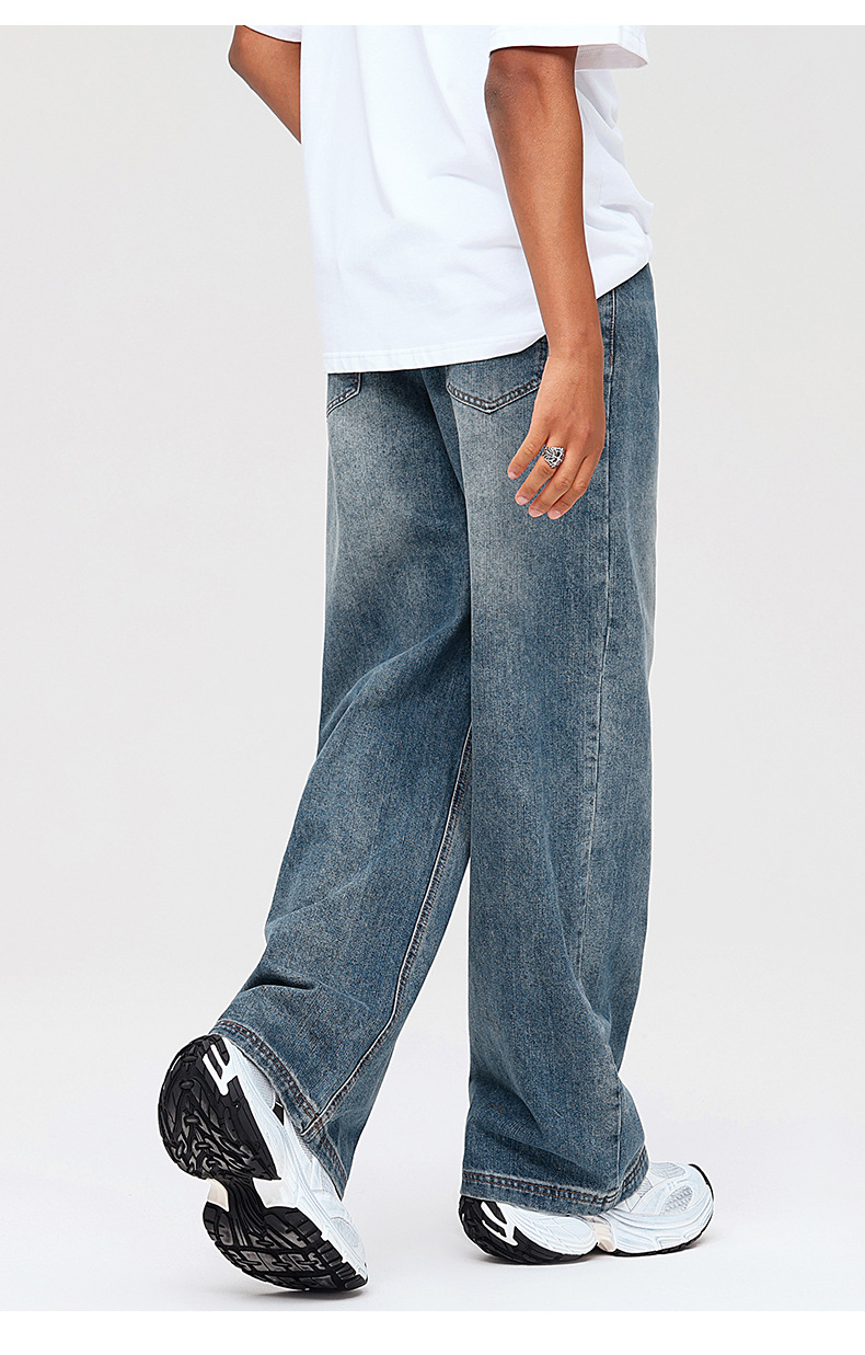 LK男装|美式做旧直筒牛仔裤男女潮牌百搭休闲阔腿拖地长裤子1012详情12