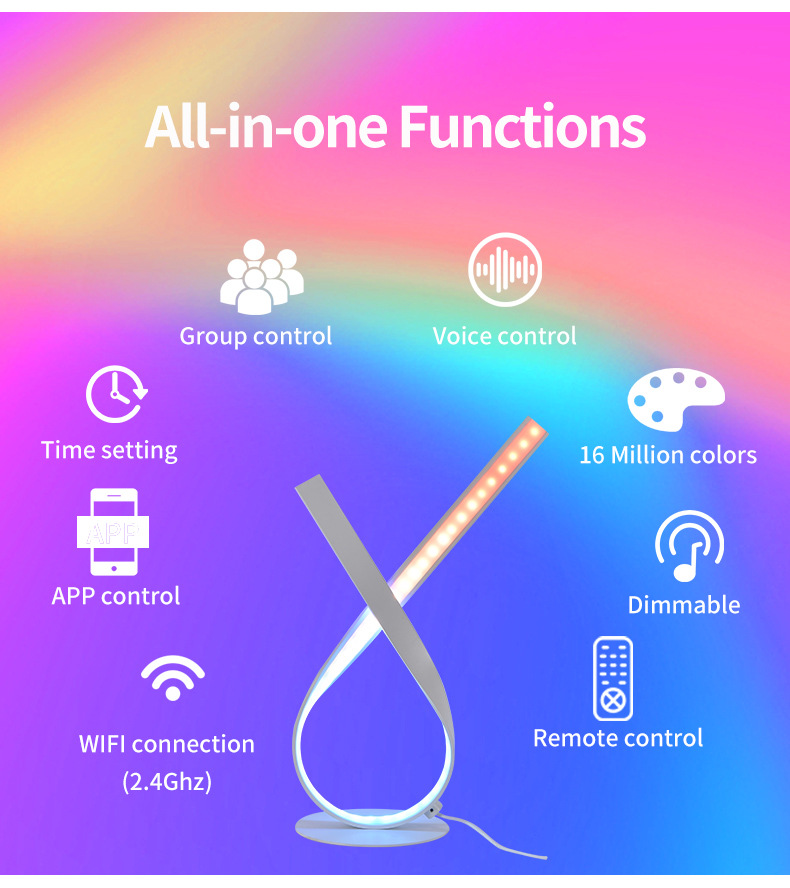 Creative, fashionable and personalized desk lamp for foreign trade, simple, romantic and warm bedroom, remote control dimming, smart APP, color-changing light RGB pic 2