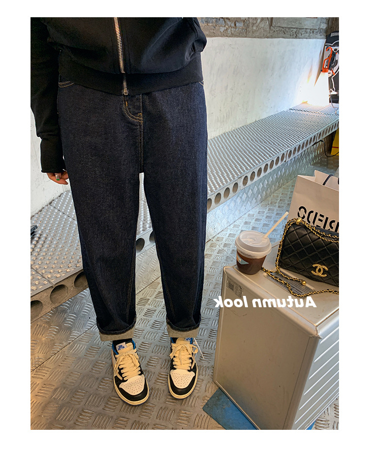 大码牛仔加绒加厚休闲裤女2022秋冬新款韩版直筒老爹显瘦哈伦裤子详情18
