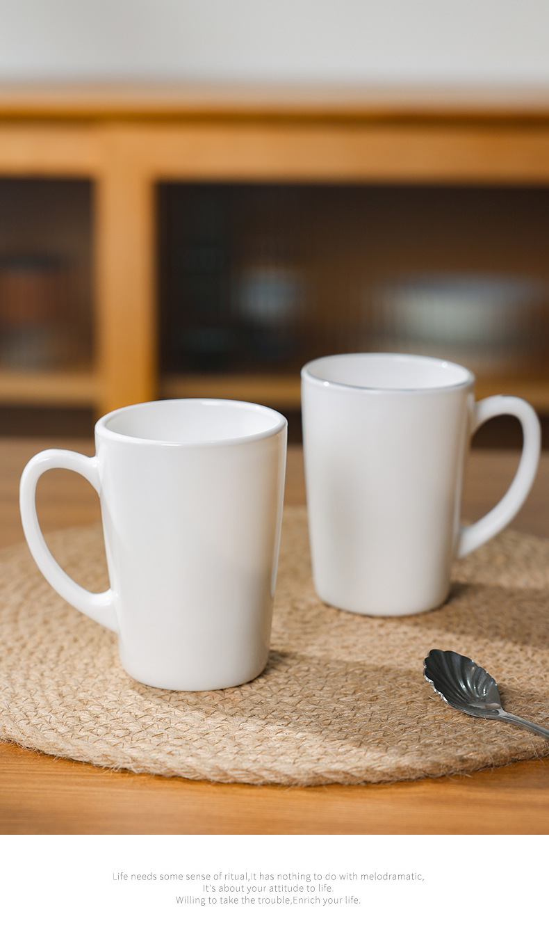 【白玉玻璃瓷茶杯CB350】钢化玻璃耐热带把水杯纯白杯子早餐杯牛详情6