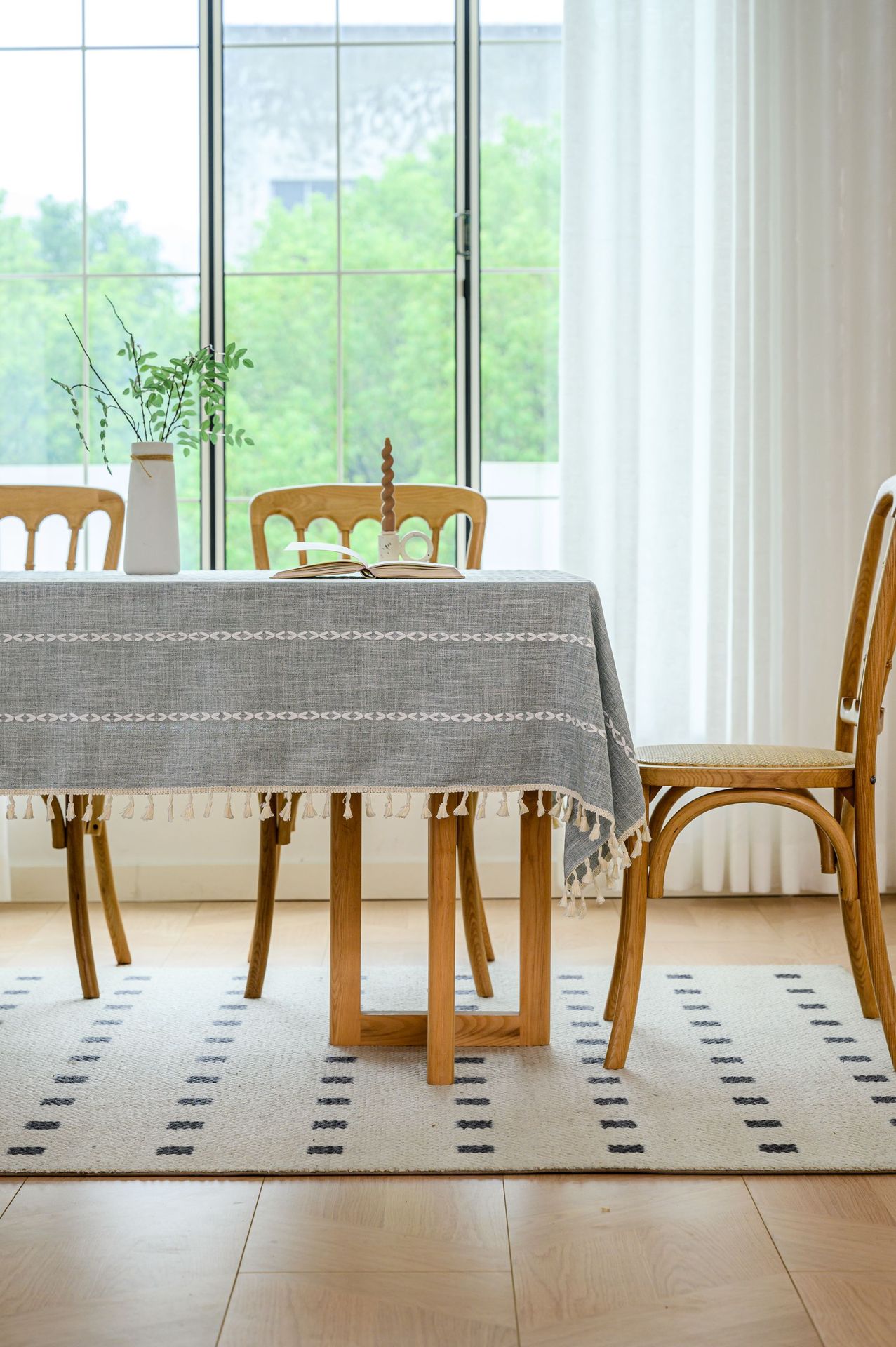 Cross-border three-dimensional embroidered striped tablecloth, popular black solid color, white cotton and linen tablecloth cover, fabric outdoor party pic 88