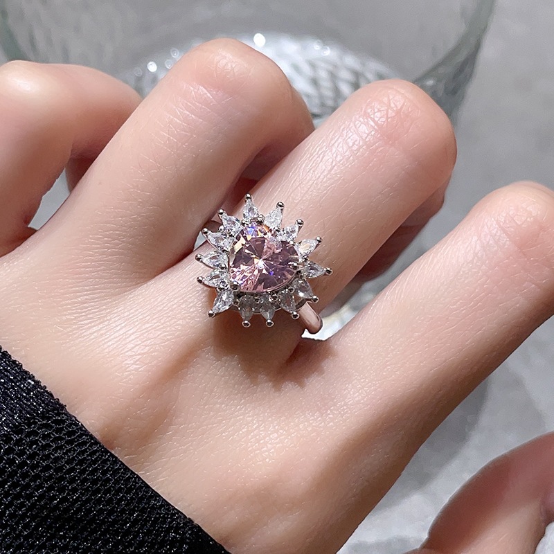 Sweet and Cool Style series pink zircon colored gemstone open ring, light luxury and high-end feel, unique flower Little Red Book Ring girl pic 18