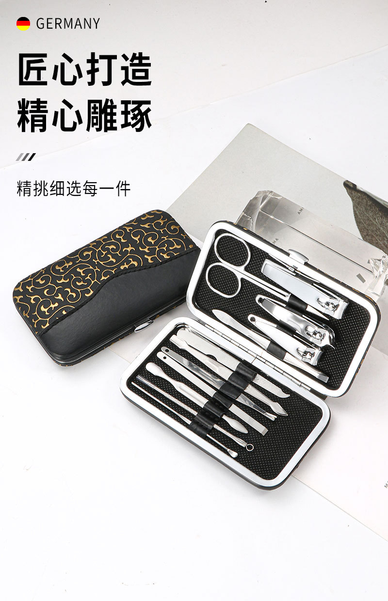 Black stainless steel 12-piece nail clipper set, portable nail trimmer, acne needle, nail art tools, gift wholesale shanilak pic 2