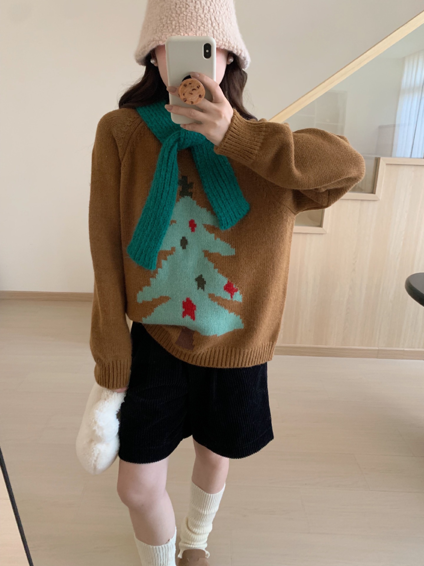 韩系圣诞树复古提花圆领毛衣女秋冬新款宽松慵懒风加厚针织衫上衣详情10