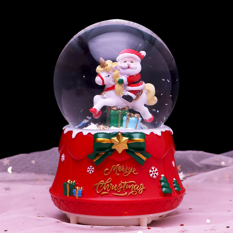 New Christmas illuminated crystal ball, Christmas wooden horse, snowman, Old man, music box, glass ball, desktop decoration gift pic 3