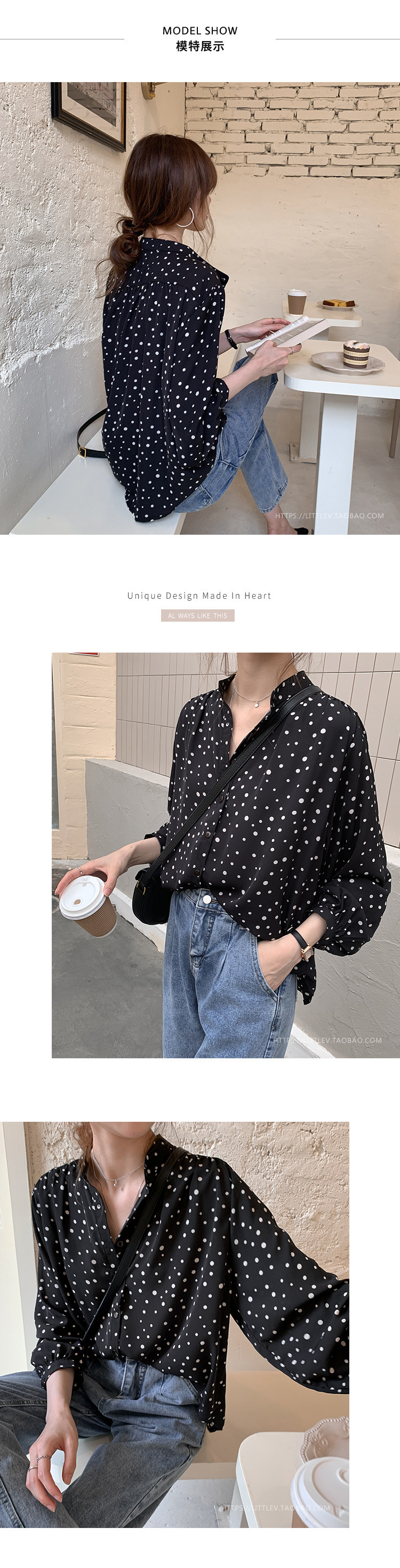 波点雪纺衬衫女2021春季韩版新款设计感时尚轻熟灯笼袖上衣打底衫详情3