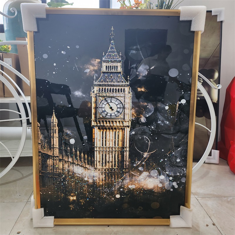 著名建筑埃菲尔铁塔挂画现代轻奢餐厅装饰画外贸大本钟镶钻晶瓷画详情6