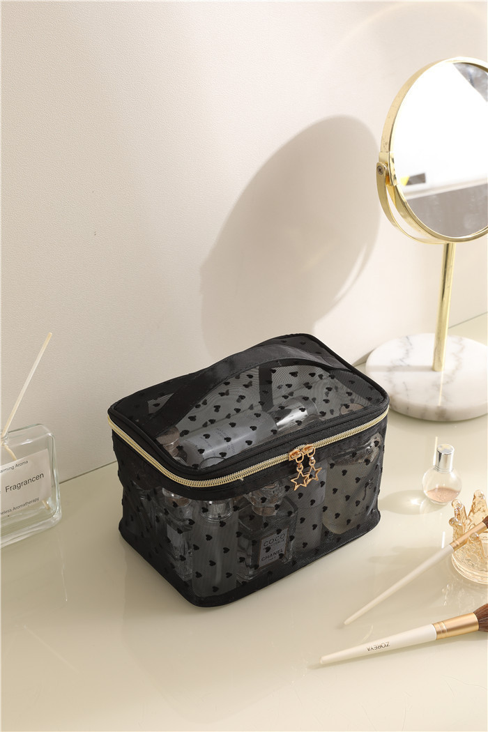 跨境现货新款手提包化妆包便携式透明大容量双层网纱洗漱收纳包袋详情31