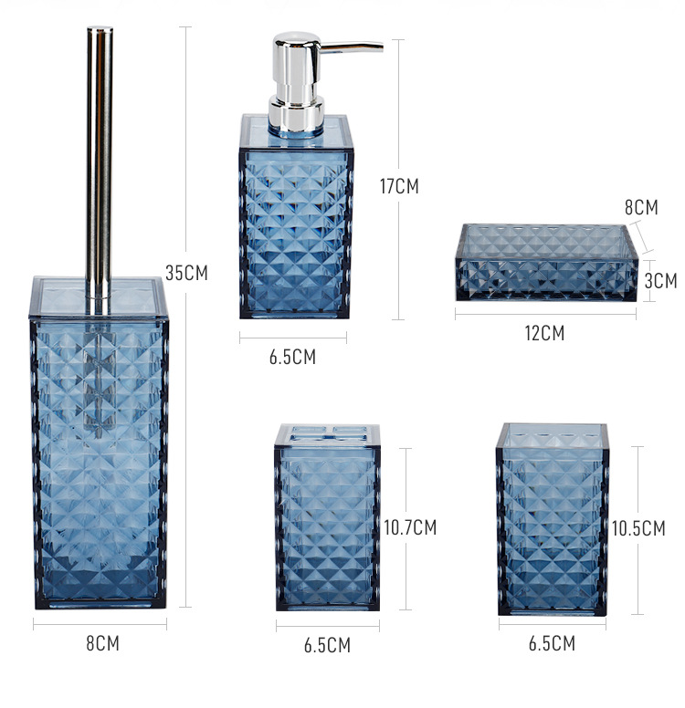 Wholesale of circular corrugated plastic five-piece sets for bathroom, washbasin five-piece sets, and five-piece sets for bathroom mouthwash and brush cups pic 5