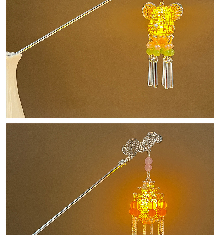 Ancient-style luminous lanterns, hairpins, tassel hairpins, hair ties, court fairy-like headwear, versatile hair accessories for daily elegance, women pic 10