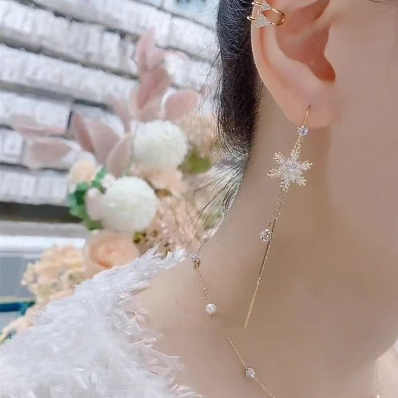新款锆石雪花流苏耳线 小众设计高级感耳环 气质百搭耳饰品批发详情2