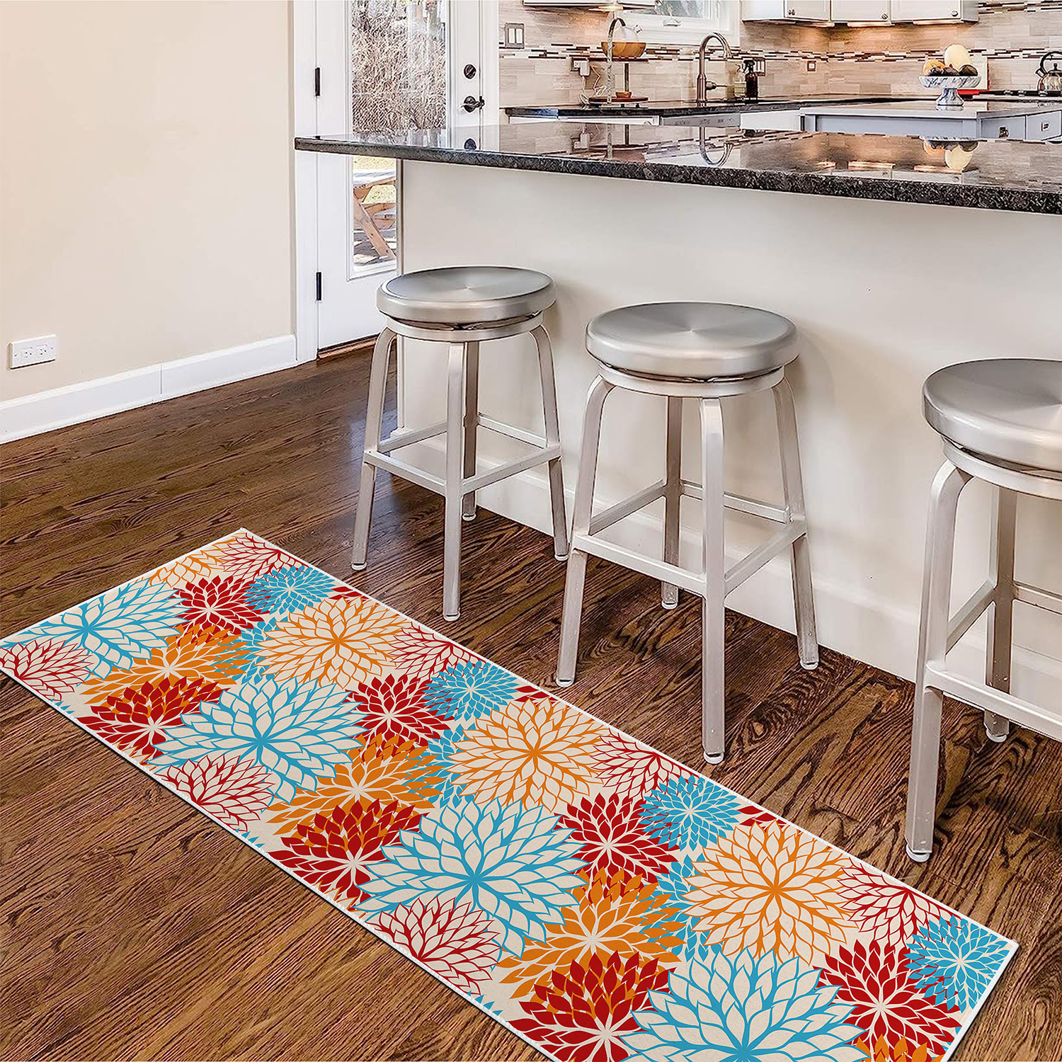 Cross-border Amazon colorful floral floor MATS, kitchen water-absorbing and anti-slip MATS, home entrance long strip floor MATS, balcony foot MATS pic 2