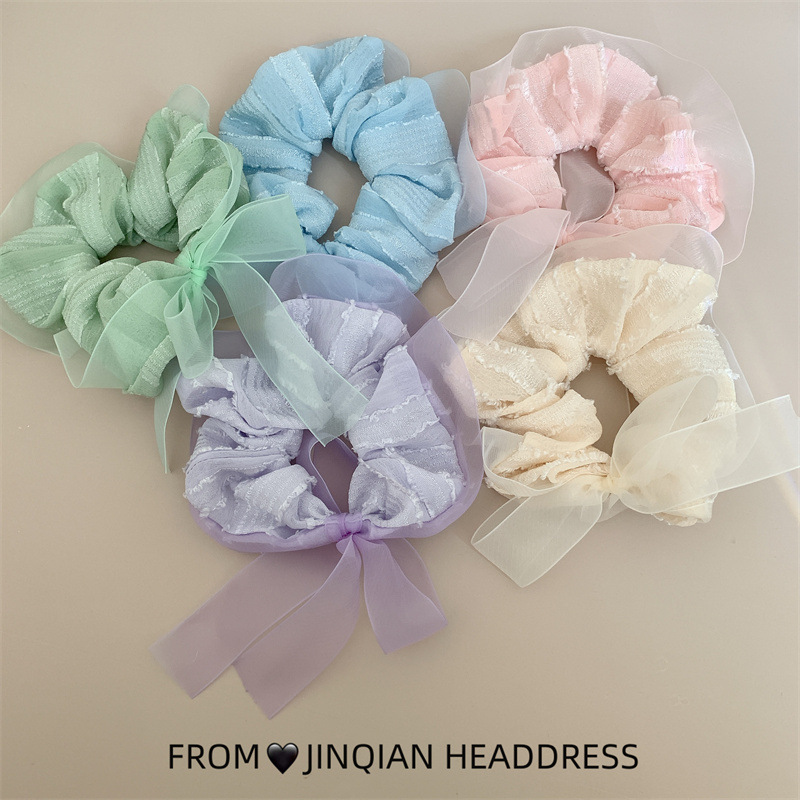 国潮系列甜美欧根纱飘带大肠发圈美少女儿童宝宝发绳可爱蝴蝶结发饰肥肠圈详情2