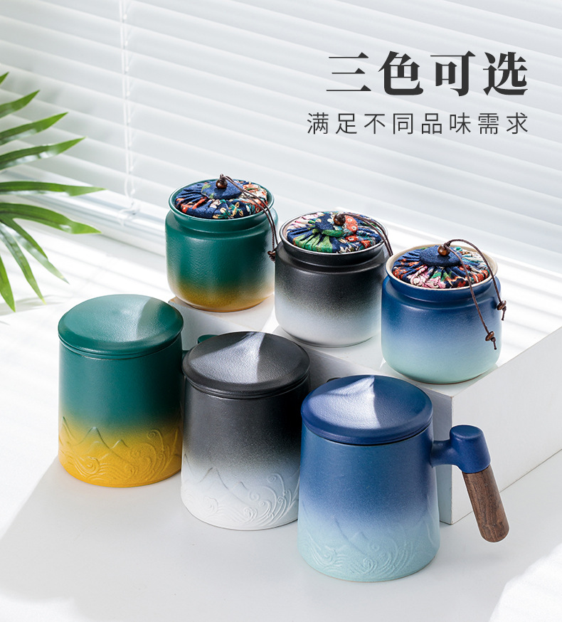 Gradient tea-water separation, tea brewing cup, souvenir ceramic cup, office mug with lid, filter and printed logo pic 3