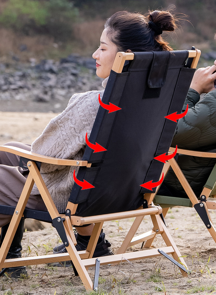 Outdoor Kemite large folding chair for nap, portable and relaxing solid wood lounge chair with a pillow, camping and beach camping chair pic 7