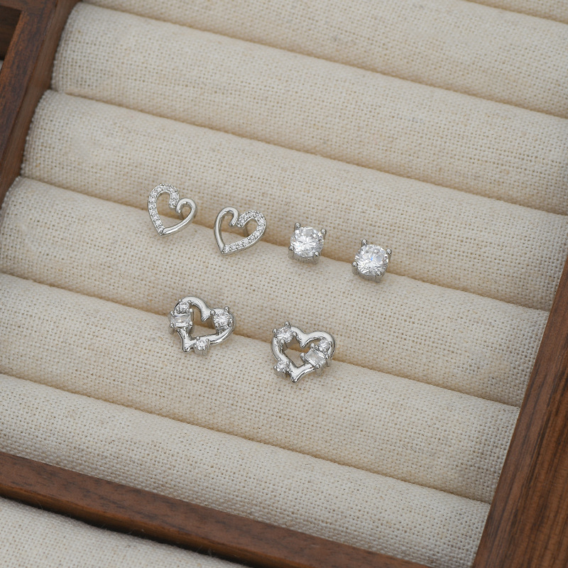 S925银针一卡三对套装耳钉女睡觉不用摘爱心小耳饰ins风学生耳坠详情8